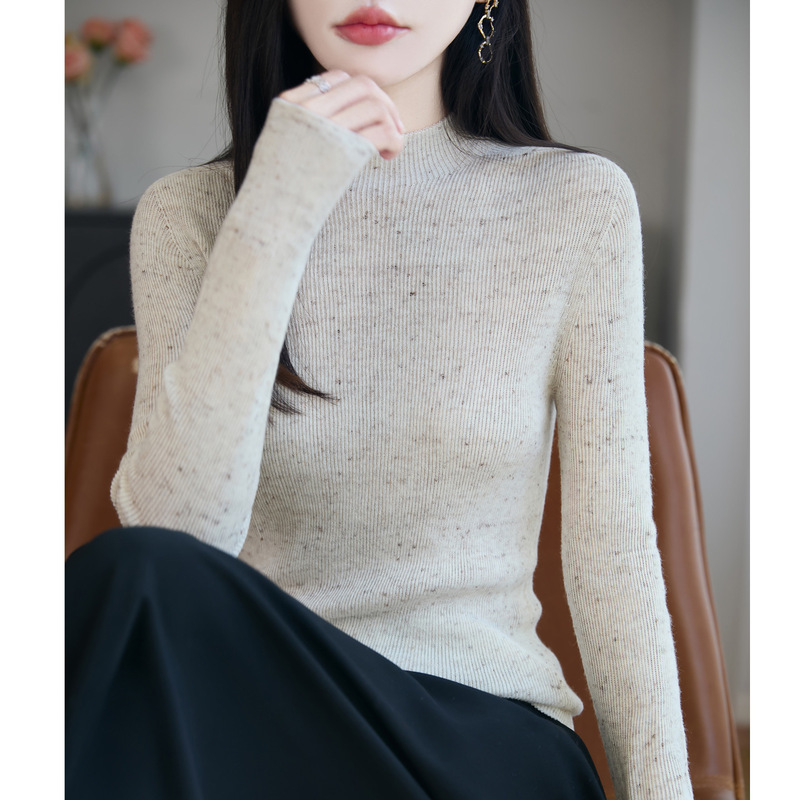 一线成衣无缝点子纱针织衫女2025新款修身保暖长袖半高领打底毛衣|undefined