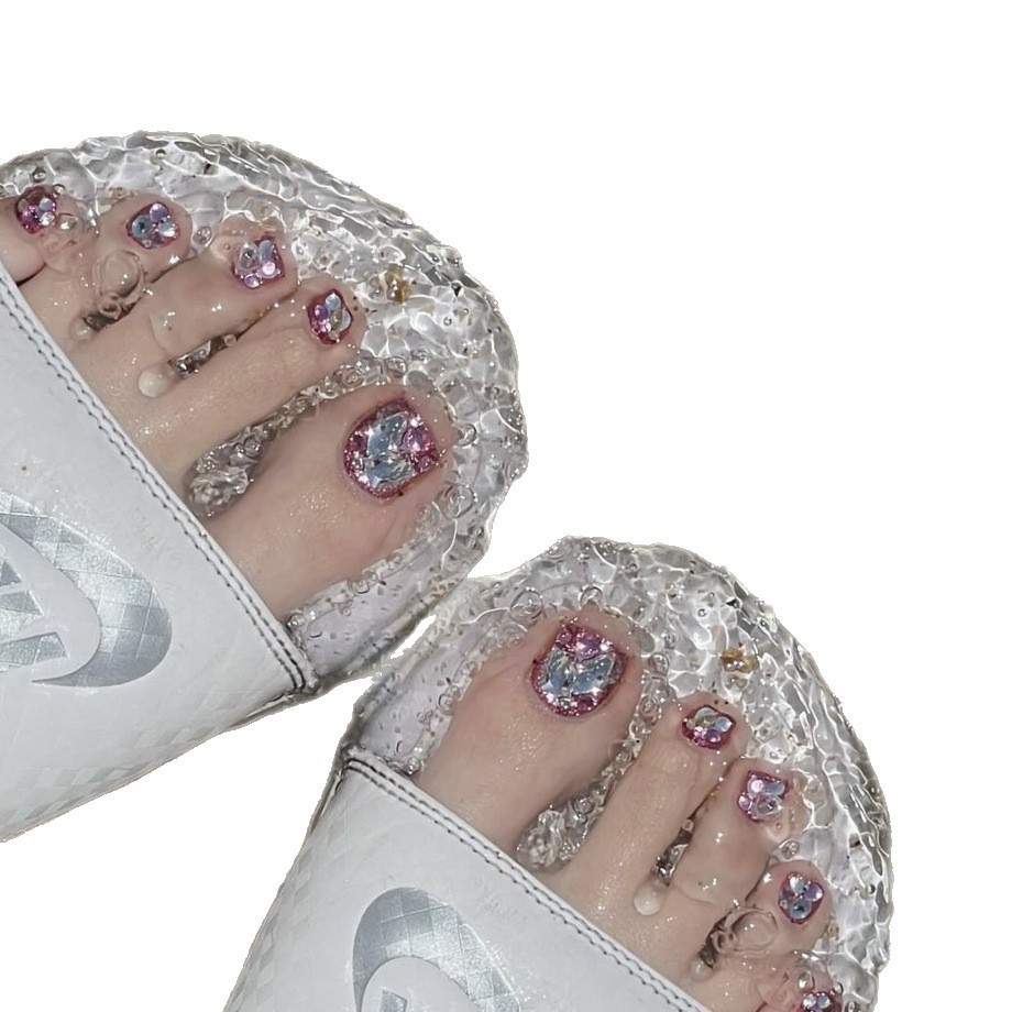 12 piezas de uñas de uso de pie hechas a mano, parche de uñas de pie de diamantes completos, uñas de pie terminadas, nuevas uñas de pie desmontables terminadas