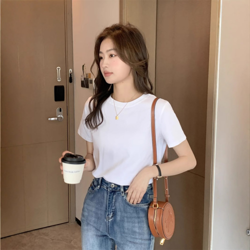 Summer Minimalist Shoulder Strap Short Sleeve 2025 Spring and Autumn Innerwear Crew Neck Versatile Solid Color Women's T-Shirt Top Trend
