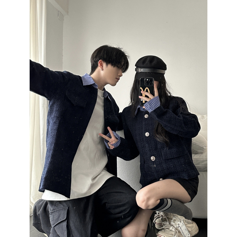 패션 기질 짧은 가짜 두 조각 작은 향기로운 바람 코트 연인 의상 크로스 국경 머리카락