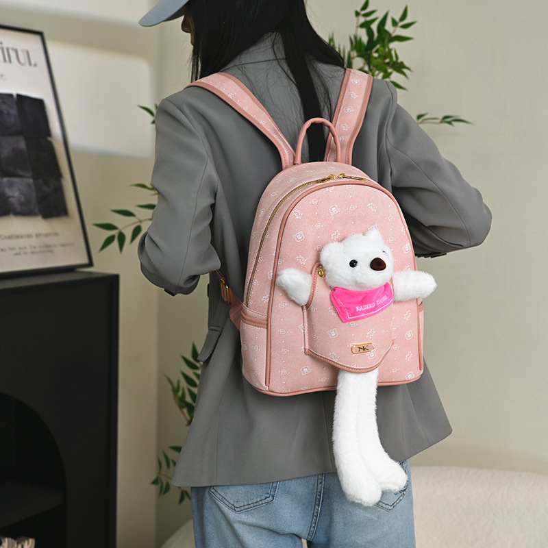 Mochila de oso de peluche tridimensional de dibujos animados encantadora impresión de niña mochila de gran capacidad otoño y invierno nueva bolsa de mujer de comercio exterior