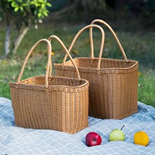 Handwoven Storage Basket Outdoor Picnic Baskets Rattan跨境专