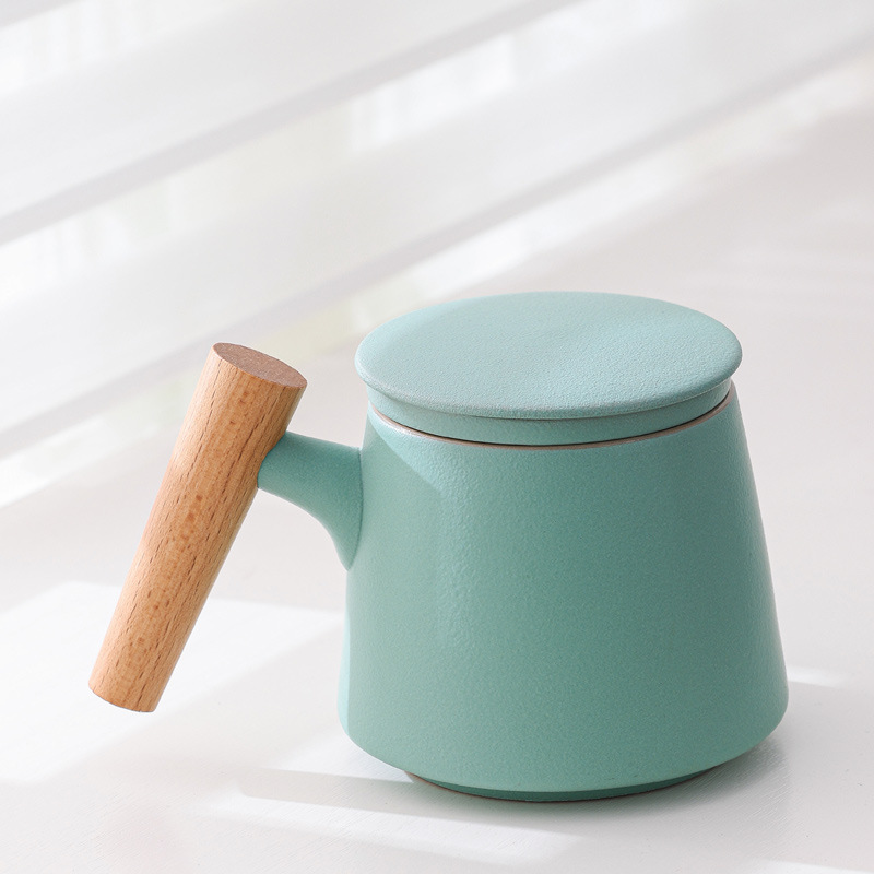 Taza elegante de tres piezas con taza de cerámica con filtro de té con tapa bolso portátil grabado LOGO nombre