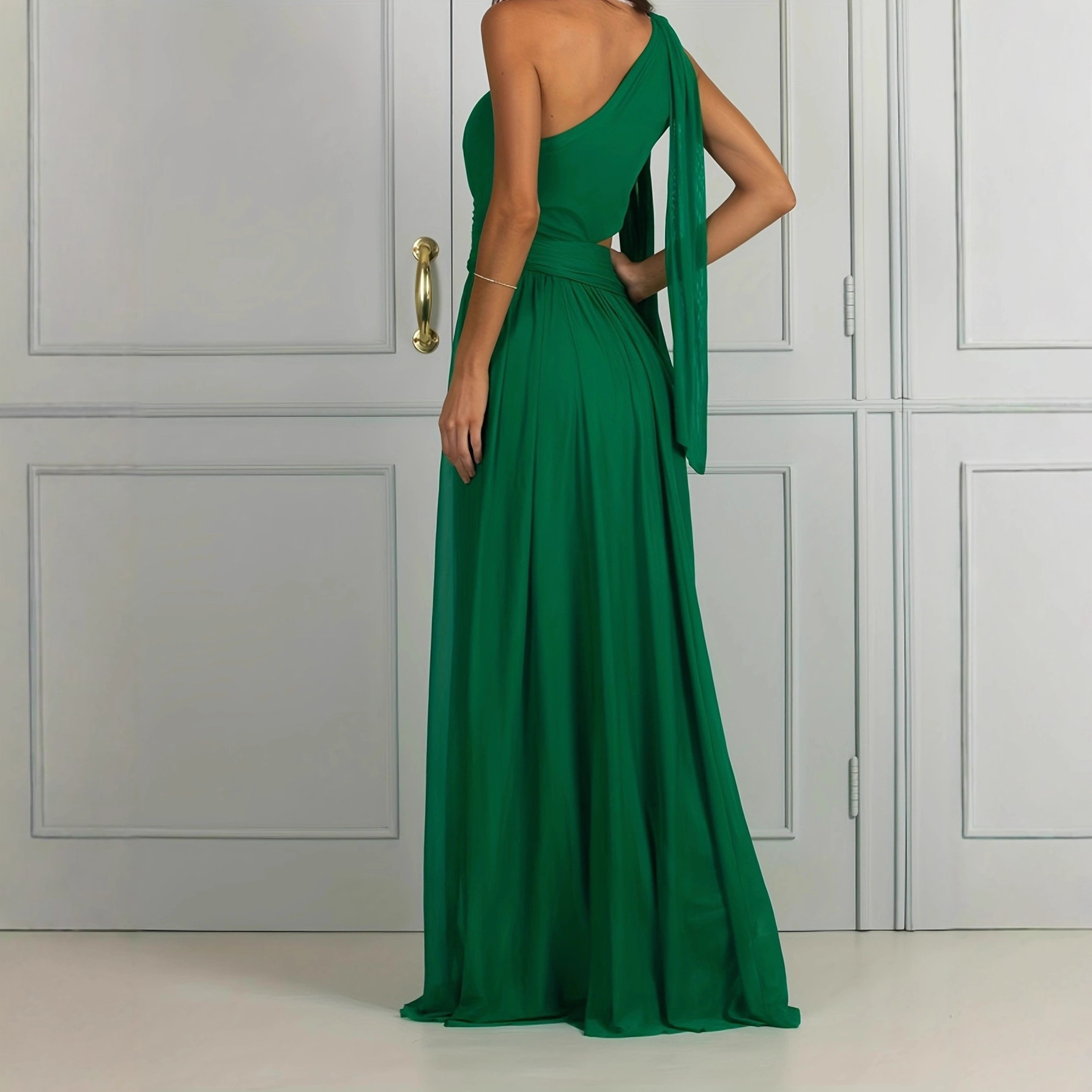 Comercio exterior transfronterizo de las nuevas mujeres vestido de talla grande vestido fuera del hombro vestido delgado vestido largo de color sólido Nuevo