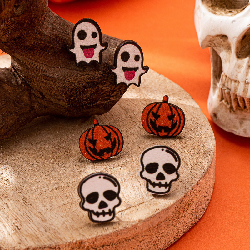 ヨーロッパとアメリカのクロスボーダーレディースハロウィンファッションさまざまなシンプルなニッチデザイン新しいゴーストイヤリングパーティーパーティー|undefined