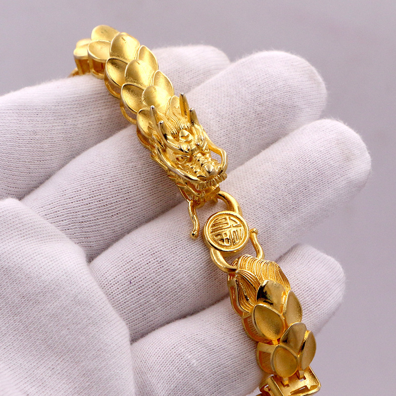 Simulation Gold Bracelet Aggressive Dragon Bracelet Plated 24k Gold Men's Steady Atmospheric Local Heroes Aggressive Jewelry