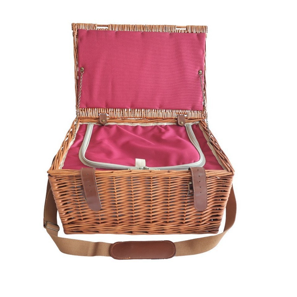 Fábrica directa cesta de picnic ratán portátil al aire libre plegable vegetal mimbre tejido cesta de almacenamiento con vajilla