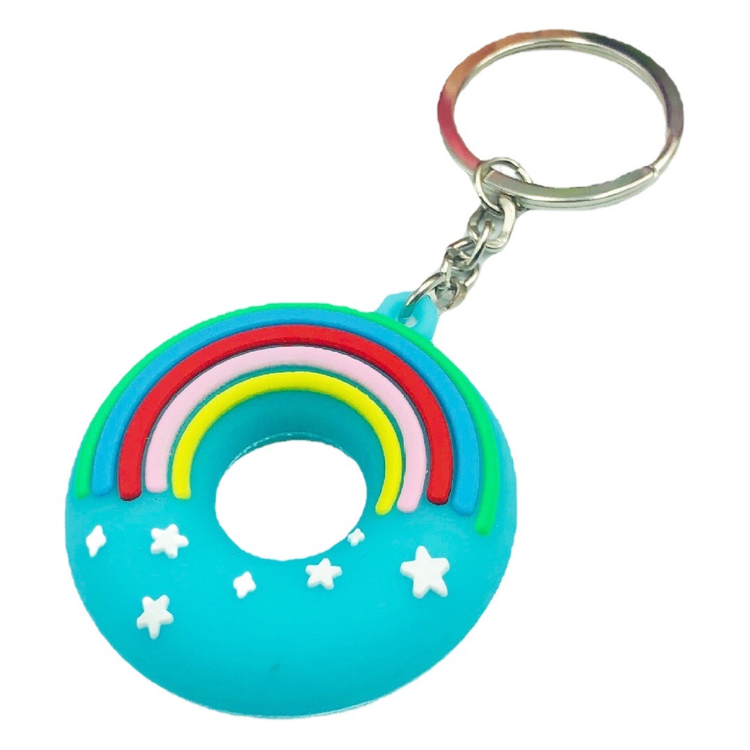 Nueva historieta del PVC pegamento suave Arco Iris donut llavero colgante bolsa de accesorios creativo tienda alimentos pequeño regalo