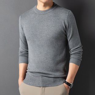 Cross-border Foreign Trade Men's Crewneck Sweater Thick Autumn and Winter Warm Casual Solid Color Knitwear Sweater Men's in stock