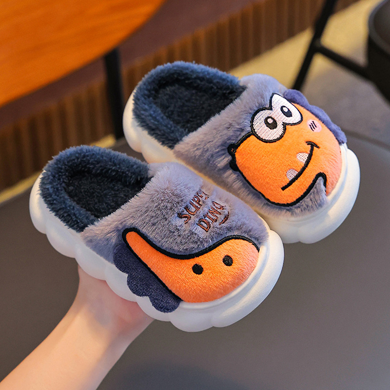 2025 nuevos zapatillas de algodón de invierno para niños y niñas con dinosaurios de pelusa antideslizante con zapatillas de algodón gruesas