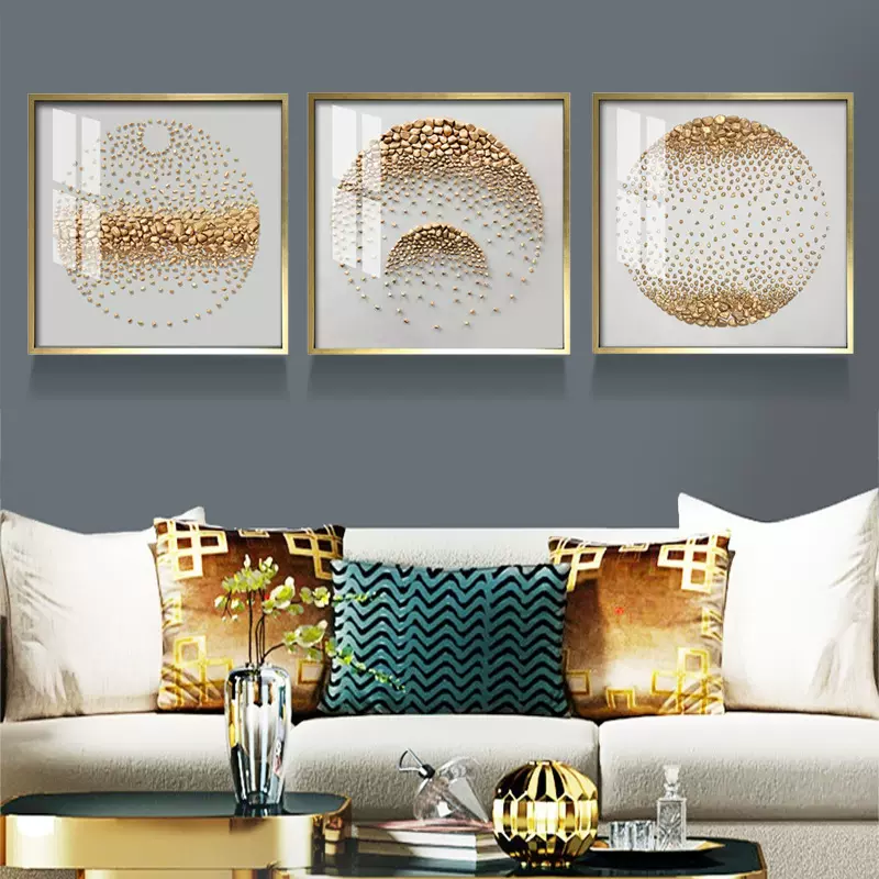 现代轻奢金色石头装饰画客厅沙发背景墙壁画大气挂画高清晶瓷画