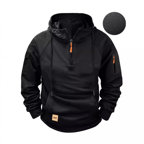 2024 trending cross-border autumn and spring men's hoodie pullover with zipper and multiple pockets, sports casual sweatshirt direct from manufacturer.