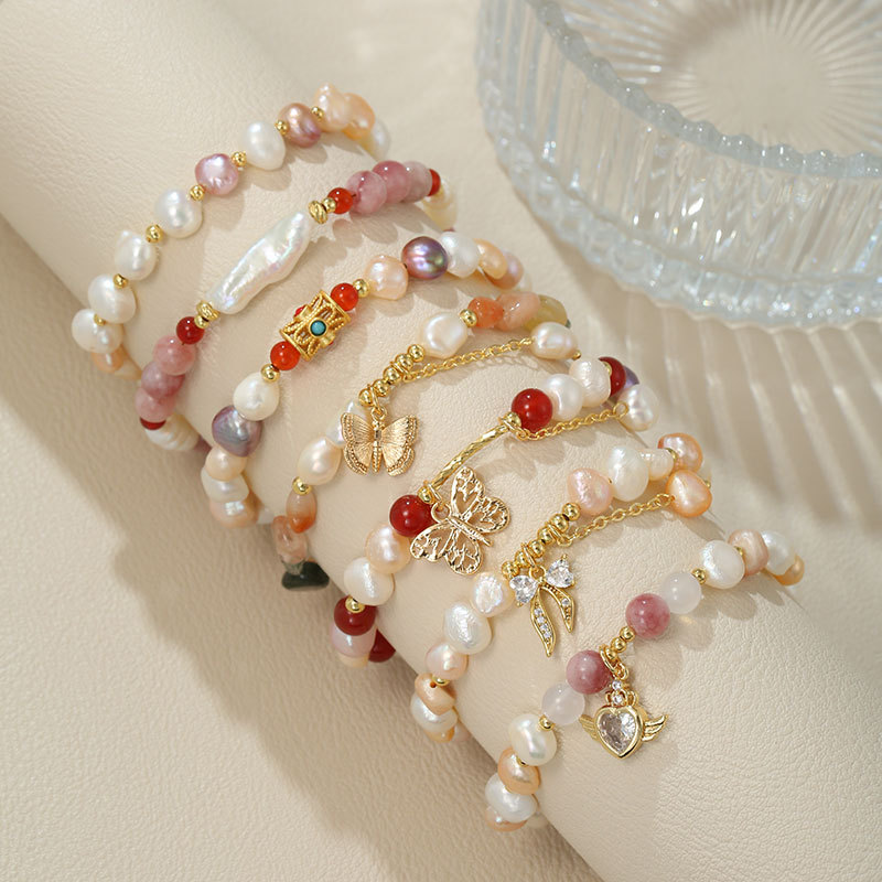 New Chinese Style Natural Freshwater Pearl Bracelet Pull-Out Adjustable Size Easy to Wear Strawberry Crystal Jade Bracelet Wholesale