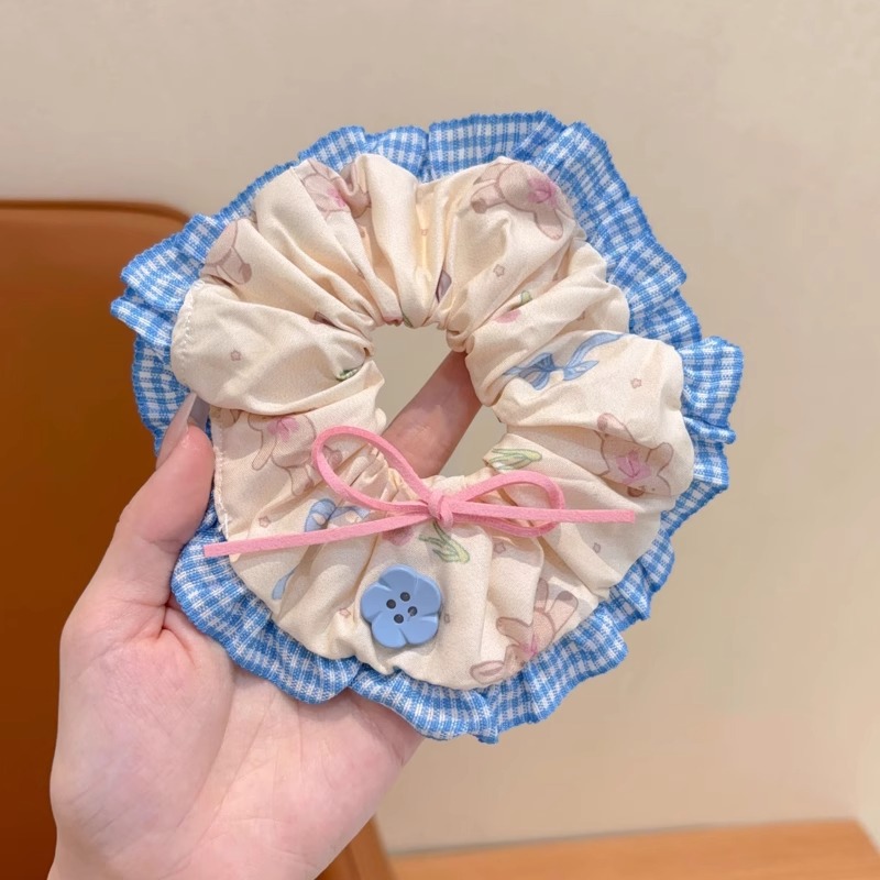 Botones de encaje de extremo superior para niños, anillo de cabello de alta sensación para niñas Mori, mariposa, cordón de cabello, banda de goma