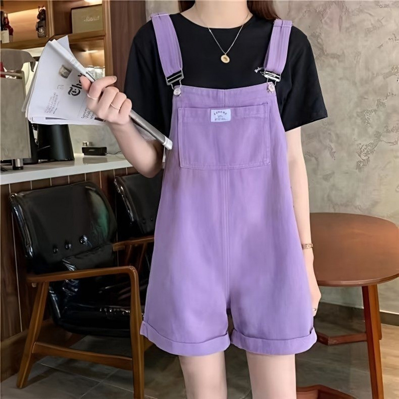 Summer 2024 Korean Style Petite Loose New Denim Age-Reducing Shorts Slimming Jumpsuit Trendy