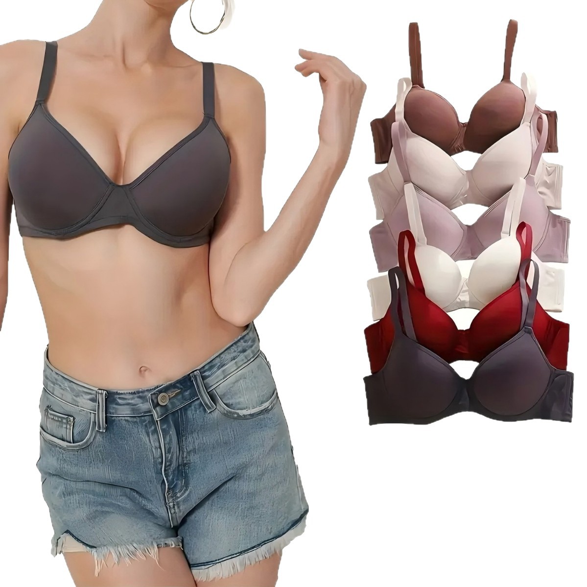 Sujetador push-up sin aros ultra suave y sin costuras para mujer, estilo europeo y americano, que recoge los senos laterales, previene la flacidez y hace que los senos grandes se vean más pequeños.