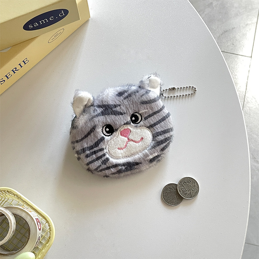 Plush Material Kid'S Stripe Cat Plush Zipper Kids Wallets