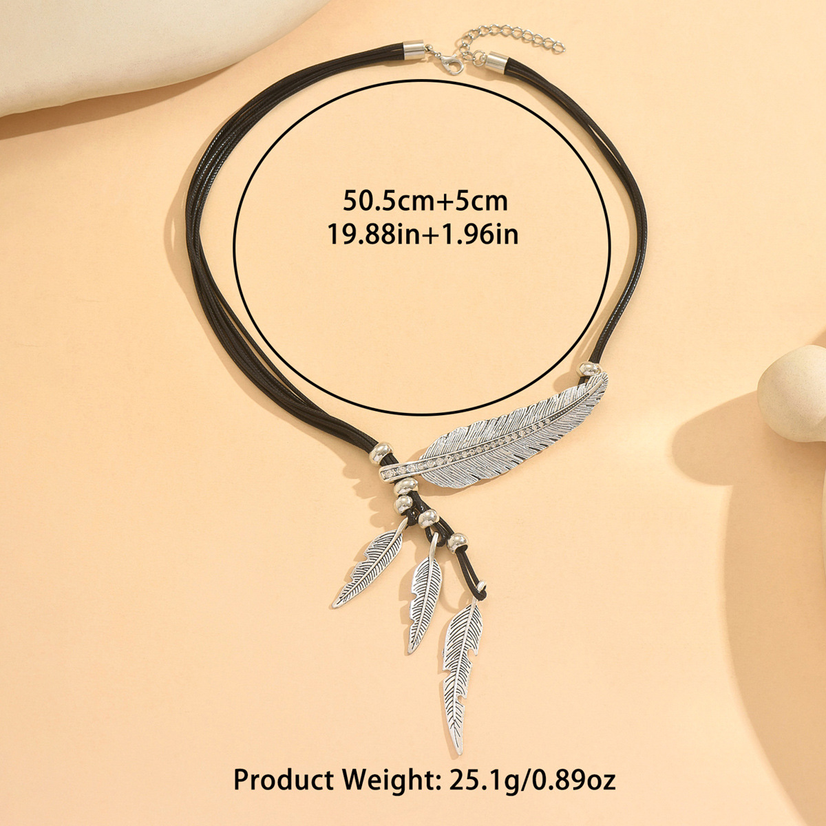 Collier Bohème Rétro À Plumes Et Feuilles Avec Strass Multicouche_voghion.com