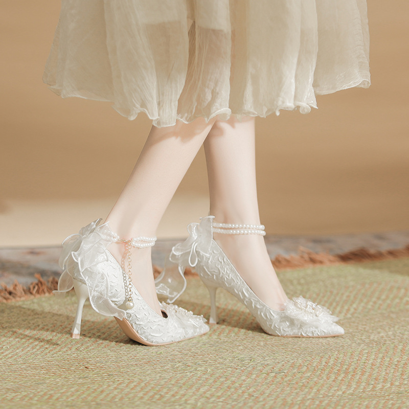 dzz-z4 French Fairy High Heels Women's Stiletto Heel Daily Wear All-match White Bridal Shoes Wedding Shoes Single-layer Shoes
