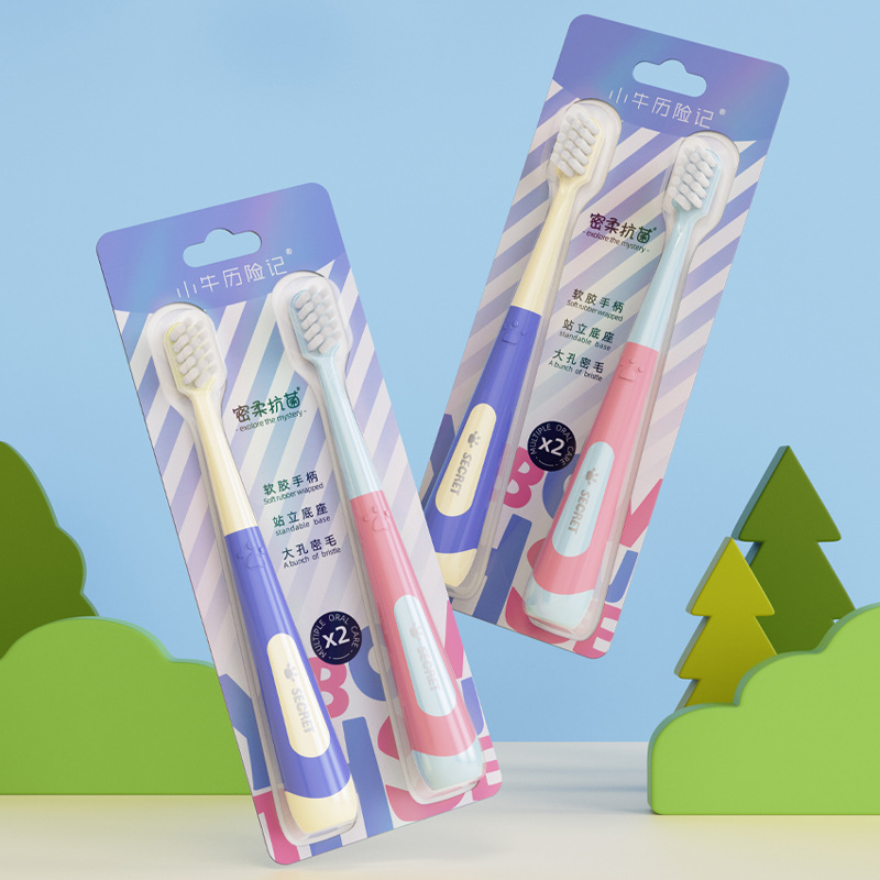 Children's Toothbrush 3-12 Years Old Antibacterial Soft Bristle Toothbrush 2 Pack Super Hanging High Density Bristle Super Soft Baby Toothbrush