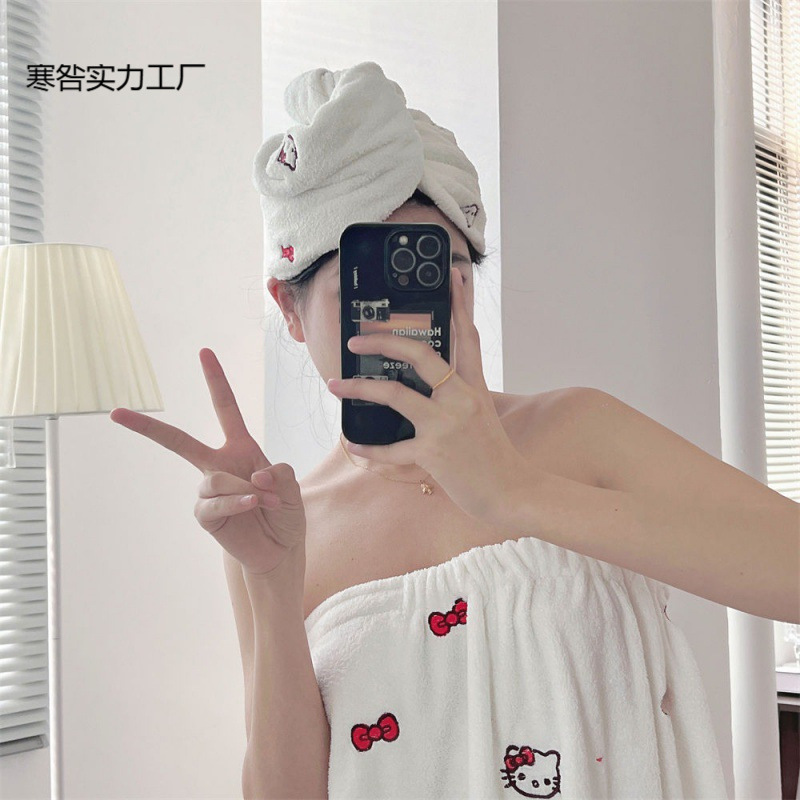 목욕 타월 새로운 스타일 흡수성 코튼 빠른 건조 헤어 기숙사 귀여운 목욕 타월 학생 3 피스 세트 여자 하트 목욕 스커트