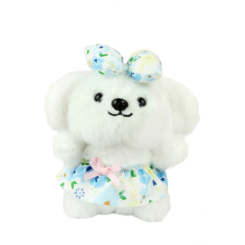 Linda y linda falda floral colgante de perro de juguete de peluche de dibujos animados muñeca de perro bolso de escuela colgante muñeca muñeca pequeña