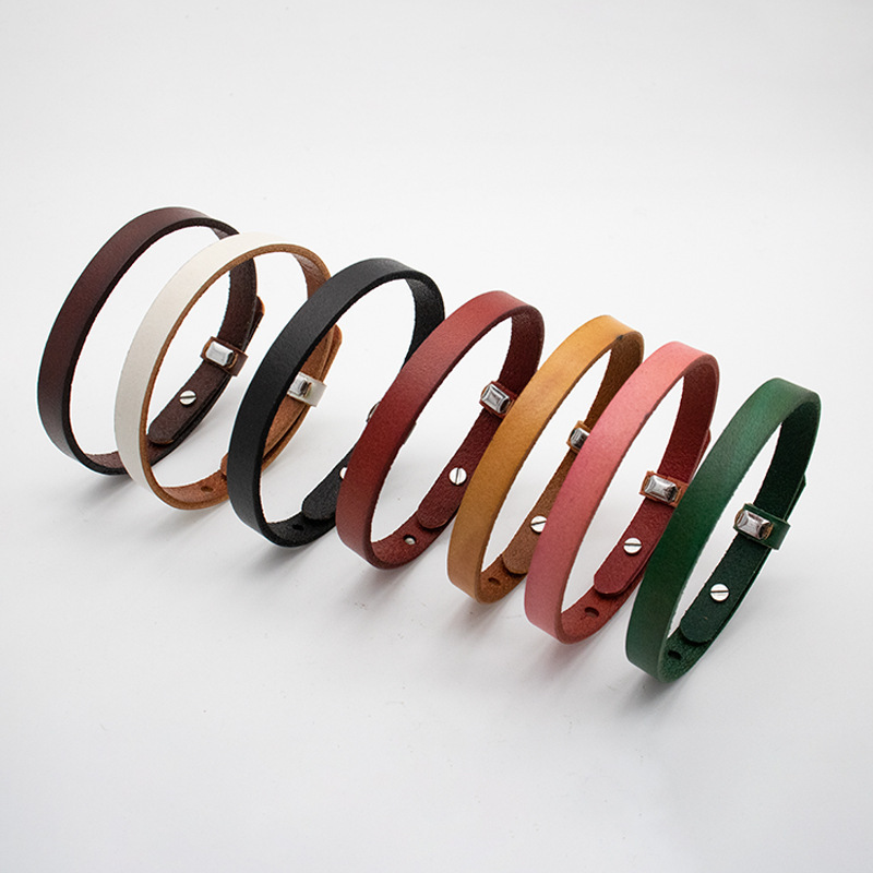 Simple Multi-Color Leather Bracelet with Adjustable Stainless Steel Clasp, Colorful Genuine Leather Wristband for Couples, Manufacturer Simple Multi-Color Leather Bracelet with Adjustable Stainless Steel Clasp, Colorful Genuine Leather Wristband for Couples, Manufacturer