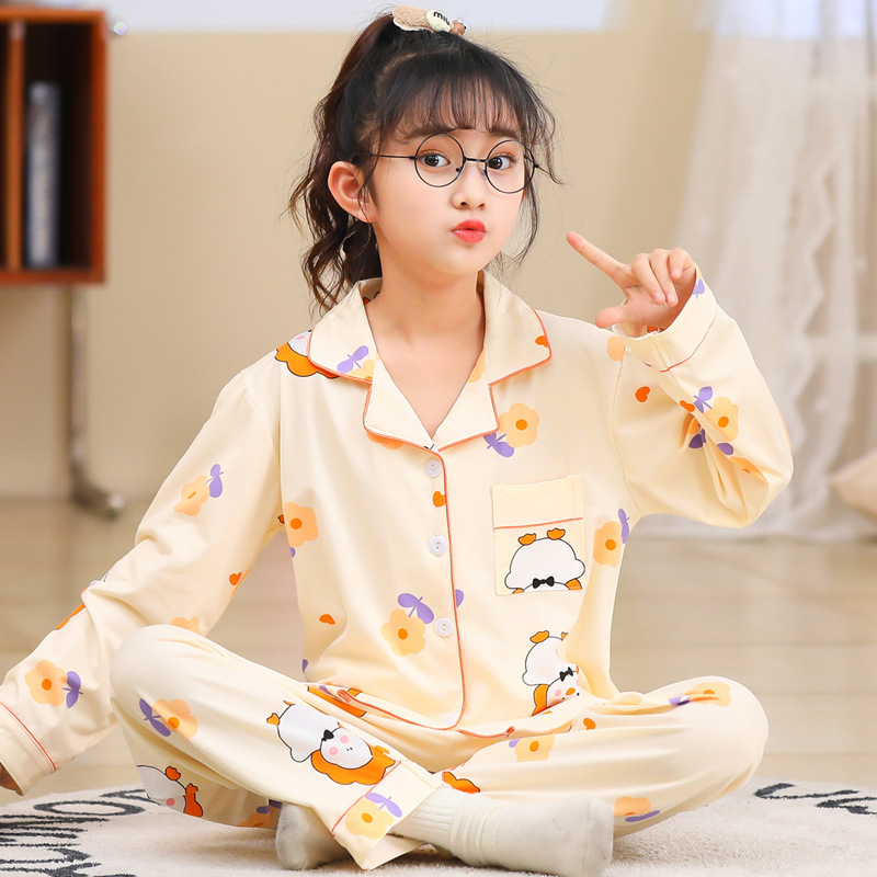 봄과 가을 얇은 여아 잠옷, 긴팔 바지, 공주 어린 소녀, 중대형 아동 가디건, 가정복, 아동복