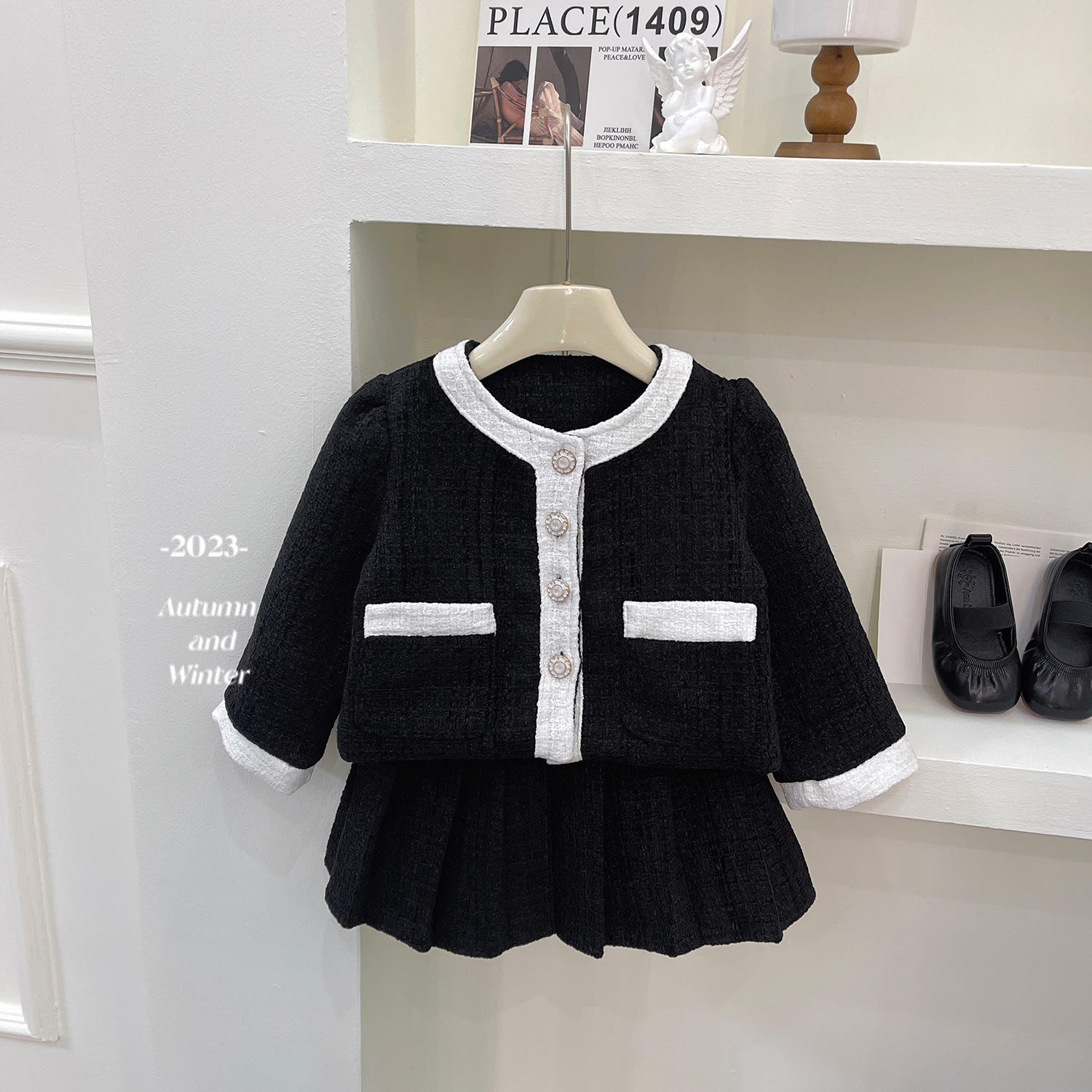 Ensemble jupe courte Xiaoxiangfeng pour bébé fille, nouvelle collection automne 2023, édition coréenne 23331_voghion.com