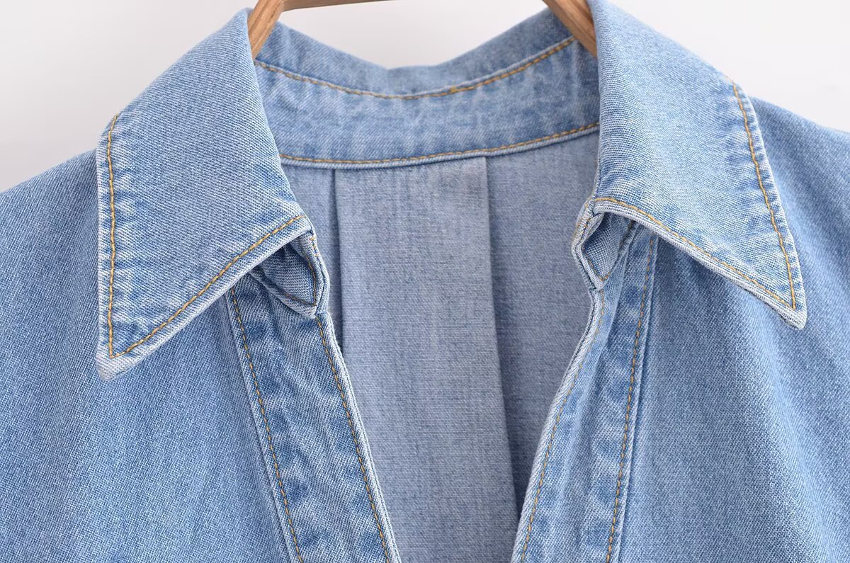 Women's Casual Denim Shirt And Pants Set Wide Sleeve Top with Relaxed Fit Jeans Korean Inspired Outfit for Spring_ecoleips.com