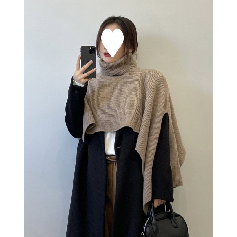 Otoño y invierno con capa de cuello alto coreana, chale de punto, hombros de collar de color sólido, una nueva bufalla universal