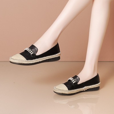 乐福鞋女牛皮厚底浅口串珠2021年春秋新款韩版34-42码运动风女鞋