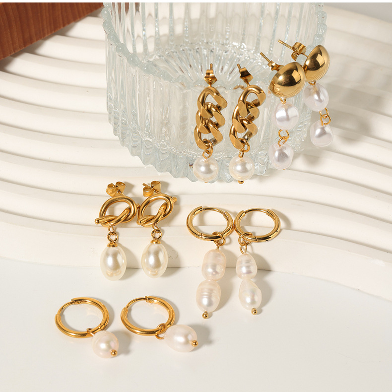 1 Pair Quantity Daily Occasion PVD Coated 18K Gold Real Gold Plated Round 304 Stainless Steel Simple Style Waterproof Non Tarnish Drop Earrings