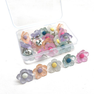 Three-Dimensional Flower Creative Push Pins, Rose Flower, Colorful Transparent Cute Resin Cork Board Push Pins, Large Head Pins, I-Shaped Pins