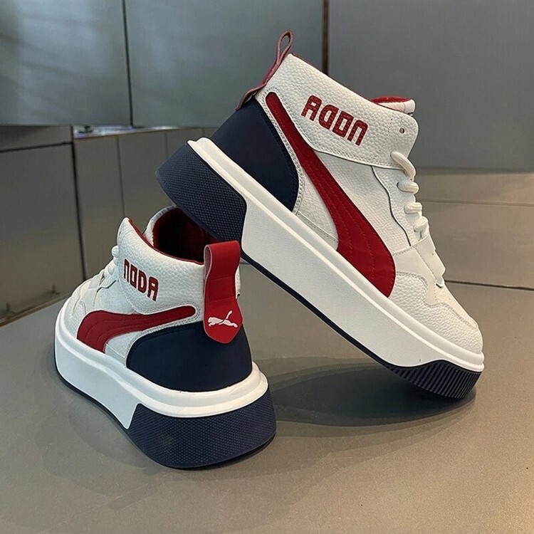 European Men's Shoes 2025 Autumn New High-End Sneakers Men's Sports Casual High-Top Leather Shoes Versatile Trendy Shoes