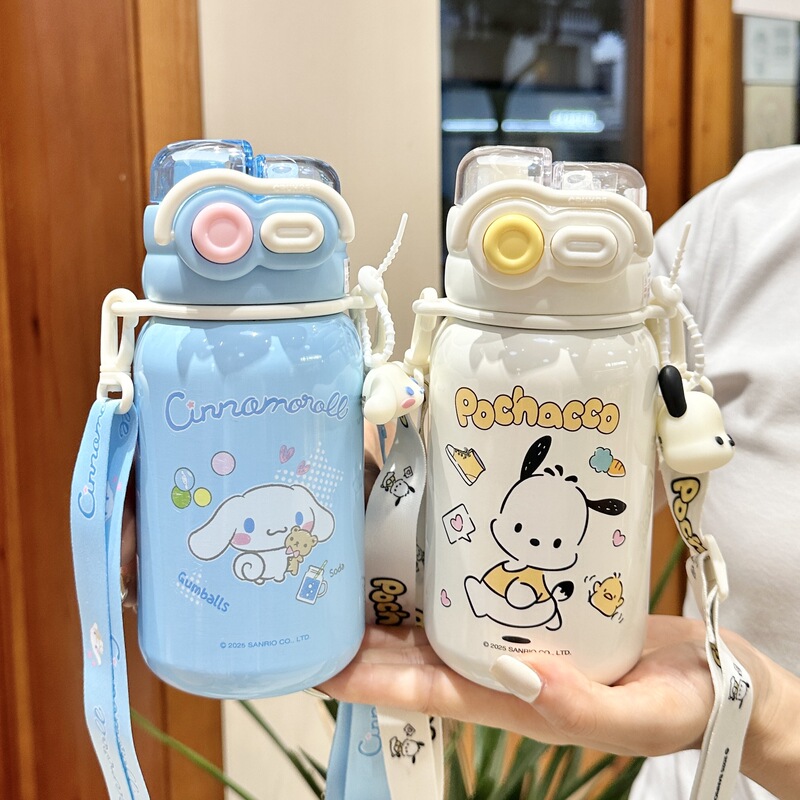 クロミ子供用魔法瓶カップ、通学女子用、ランドセルに収納可能、ダブルドリンクカップ、2025年新作ストローウォーターカップ|undefined