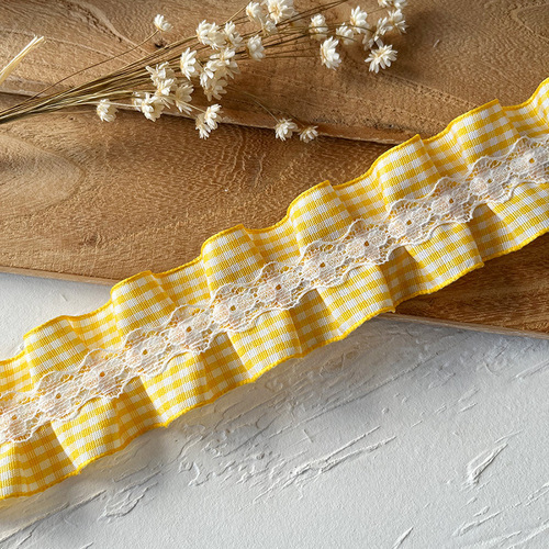 高档格子褶皱荷叶边蕾丝花边辅料手工diy家装布艺抱枕装饰材料宽