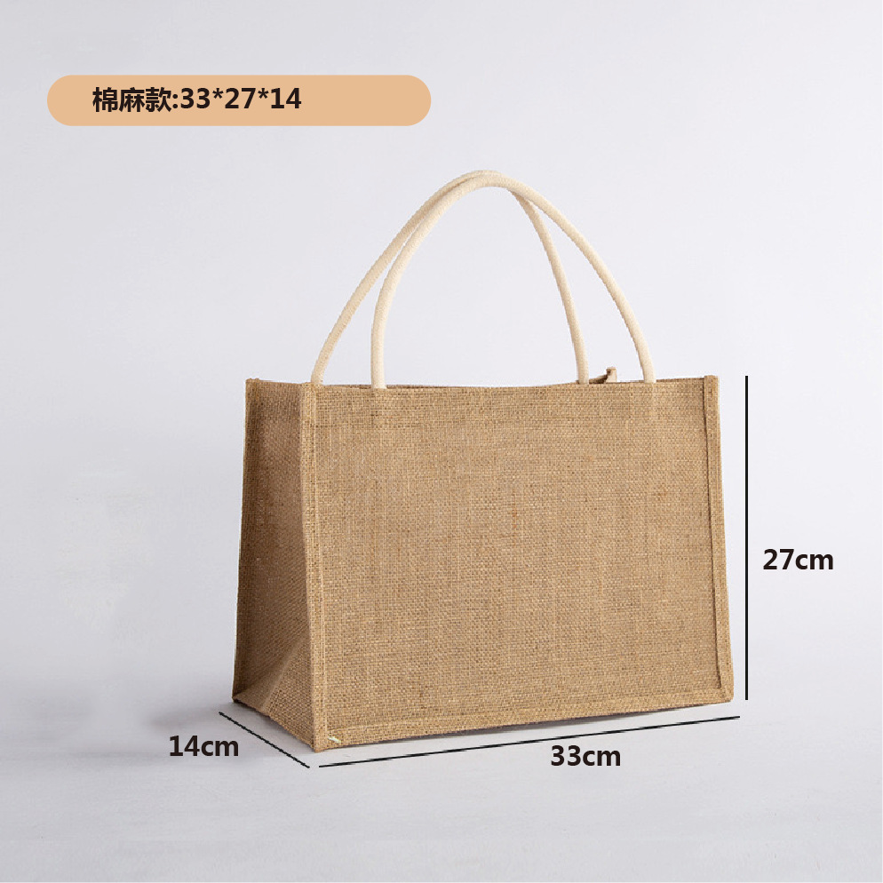 Spot bolsa de lino portátil con núcleo en blanco publicidad publicidad bolsa de lino de imitación patrón de impresión en color personalizado personalizado