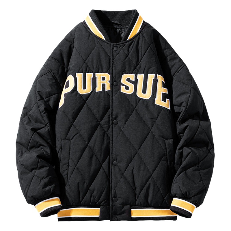 Chaqueta de invierno de algodón acolchado de los hombres corta de estilo coreano abrigo de pan de moda cálido cuello de béisbol engrosado carta bordada Chaqueta de algodón acolchado abrigo de los hombres