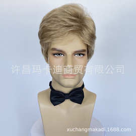 工厂专供欧美假发wigs时尚男士假发 化纤高温丝机制假发 外贸批发