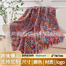 跨境欧式彩色格子毯子格纹毯子花色流苏盖毯子沙发毯空调毯午睡毯