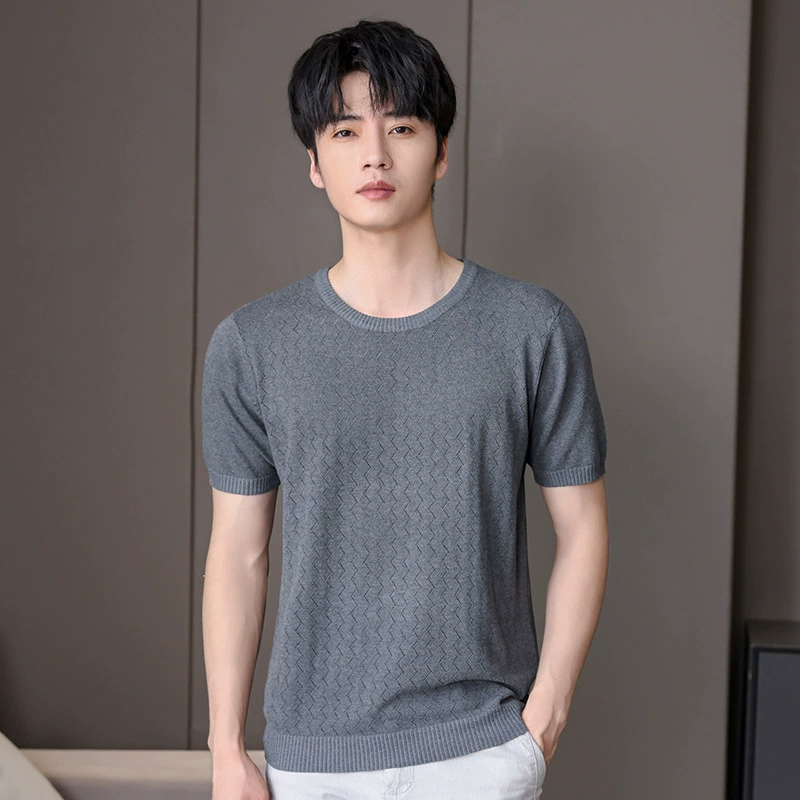 2024 весна-лето Новый полый свитер с коротким рукавом, мужской тонкий эластичный свитер, крутая футболка с коротким рукавом Ice Silk