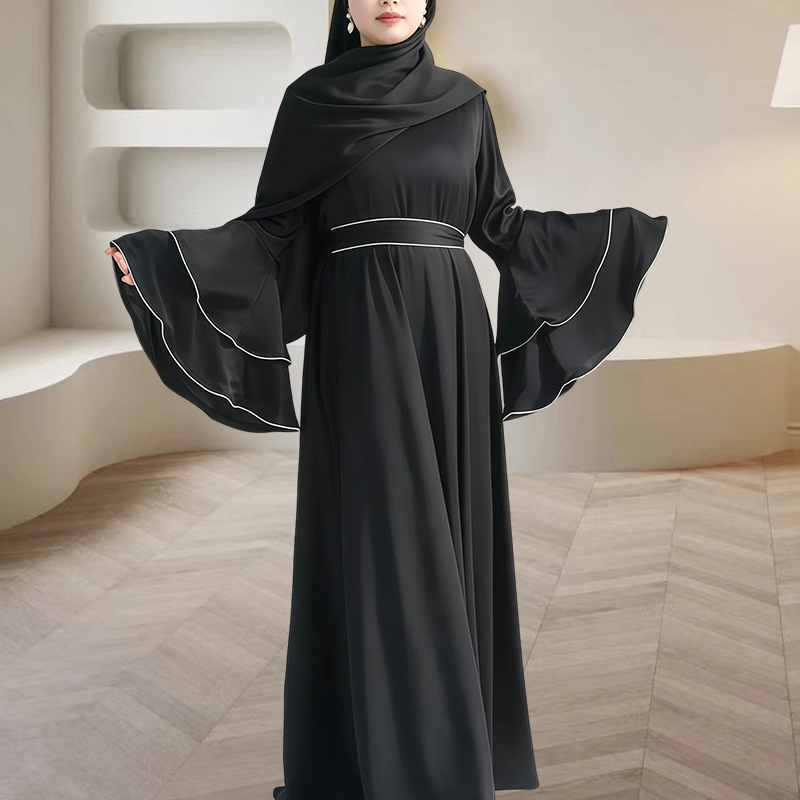 Abito abaya elegante in raso con maniche a campana per donna_voghion.com