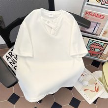 cleanfit纽扣v领短袖T恤男夏季新款潮牌高级感宽松休闲五分袖上衣