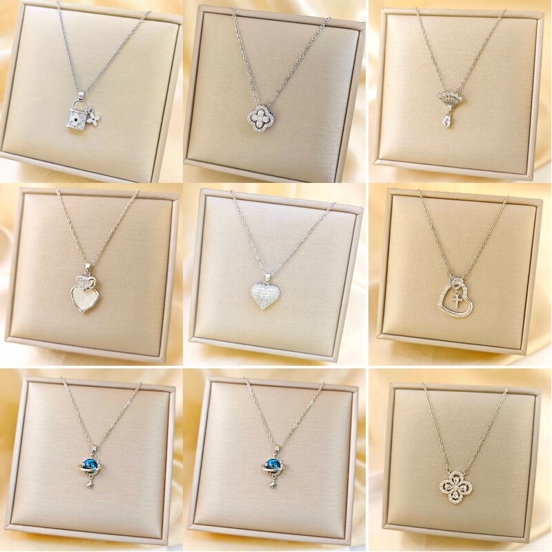 Amazon Creative Design Four-Leaf Clover Love Cross Pendant Necklace Diamond Heart-Shaped Clavicle Chain Accessories Collection