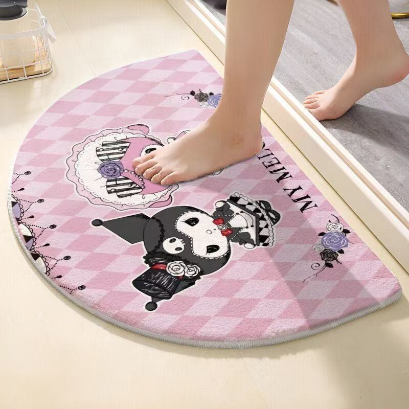 Kuromi Melody Bathroom Plush Floor Mat Non-Slip Mat Household Cartoon Toilet Door Mat Semi-Circle Carpet