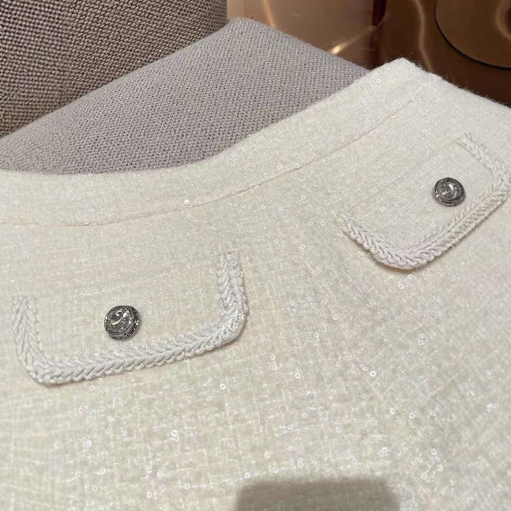 ウールスモールフレグランススタイルショーツレディース2025秋冬ハイウエストワイドレッグパンツホワイトスパンコールツイードカジュアルショーツ