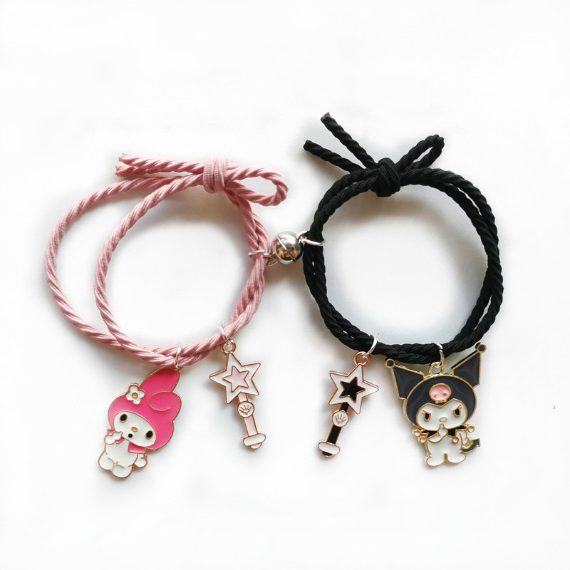 Love Magnetic Cartoon Bestie Couple Kuromi Bracelet Female Cute Internet Celebrity Gift Boyfriend Small Rubber Band Bracelet