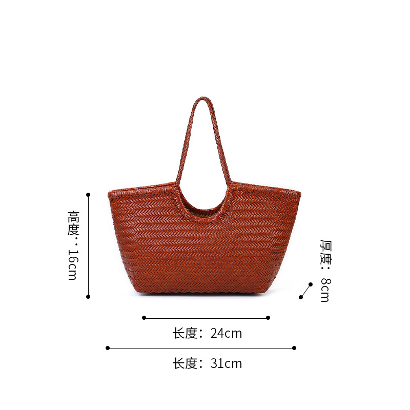 French Vintage Cowhide Woven Bag 2025 New Arrival Niche Curved Opening Market Basket Bag Large Capacity Genuine Leather Tote Bag For Women - Thumbnail 6