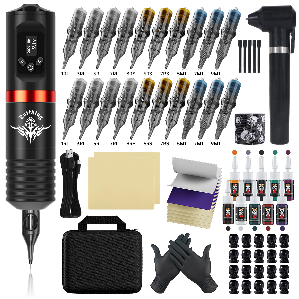 Tuffking set de tatuaje inalámbrico pluma máquina de tatuaje 20 líneas de corte de niebla en una aguja exclusiva a través de fronteras